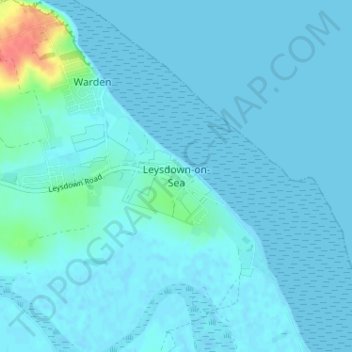 Mapa topográfico Leysdown-on-Sea, altitud, relieve
