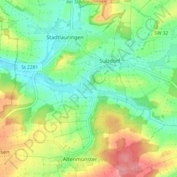 Mapa topográfico Reinhardshausen, altitud, relieve