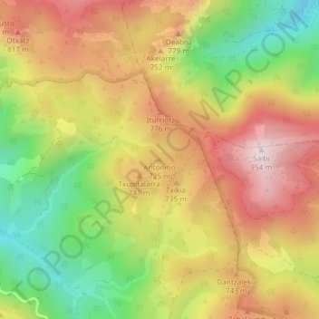 Mapa topográfico Antonion, altitud, relieve