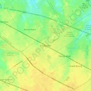 Mapa topográfico Tortuguitas, altitud, relieve