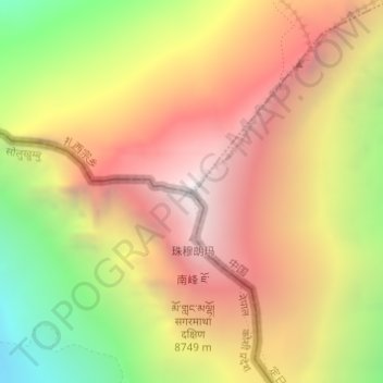 Mapa topográfico Mount Everest, altitud, relieve