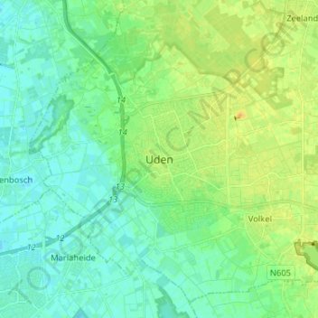 Mapa topográfico Uden, altitud, relieve