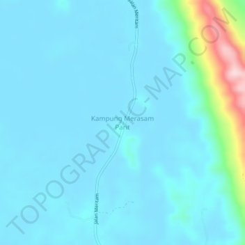 Mapa topográfico Kampung Merasam Parit, altitud, relieve