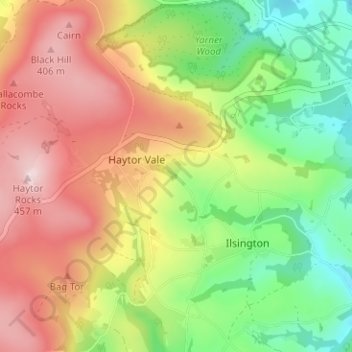 Mapa topográfico Smallacombe, altitud, relieve