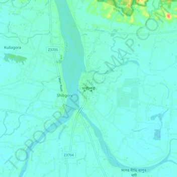 Mapa topográfico Durgapur, altitud, relieve