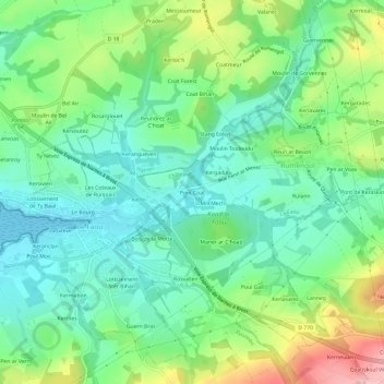 Mapa topográfico Pont Coat, altitud, relieve
