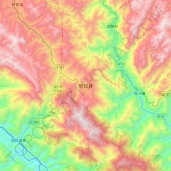 Mapa topográfico Pingbian, altitud, relieve