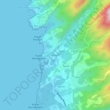 Mapa topográfico Marigot, altitud, relieve