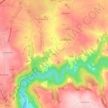 Mapa topográfico Cayrac, altitud, relieve