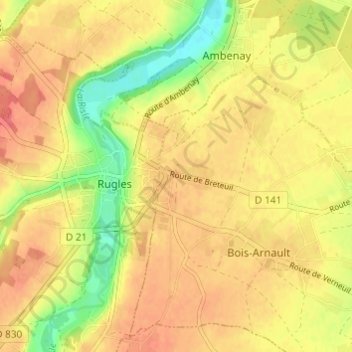Mapa topográfico Les Mariaux, altitud, relieve