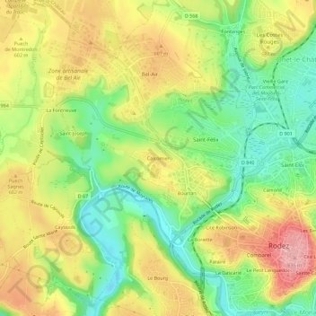 Mapa topográfico Calcomier, altitud, relieve