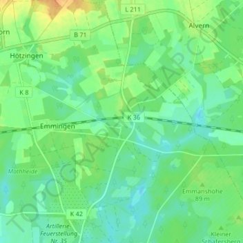Mapa topográfico Emhof, altitud, relieve