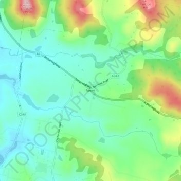 Mapa topográfico Forcett, altitud, relieve