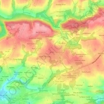Mapa topográfico Kerliès, altitud, relieve