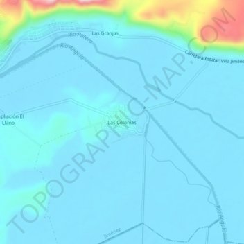 Mapa topográfico Las Colonias, altitud, relieve