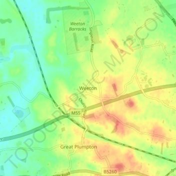 Mapa topográfico Weeton, altitud, relieve