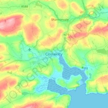 Mapa topográfico Clonakilty, altitud, relieve