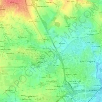 Mapa topográfico Galisson, altitud, relieve