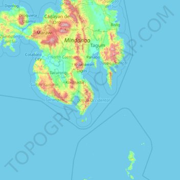 Mapa topográfico Davao Occidental, altitud, relieve
