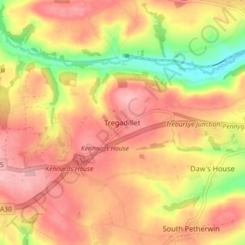 Mapa topográfico Tregadillet, altitud, relieve