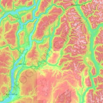 Mapa topográfico North Okanagan, altitud, relieve