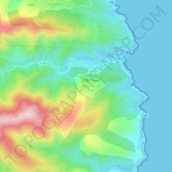 Mapa topográfico Meria, altitud, relieve