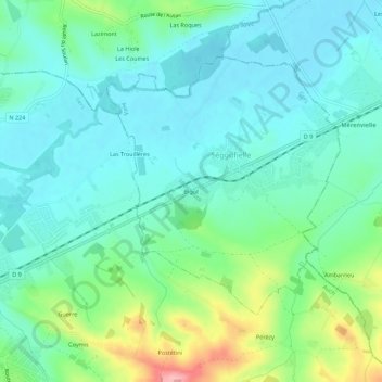 Mapa topográfico Bigot, altitud, relieve