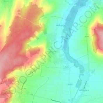 Mapa topográfico Champvallon, altitud, relieve
