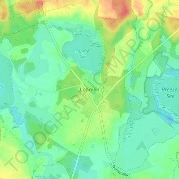 Mapa topográfico Lohmen, altitud, relieve