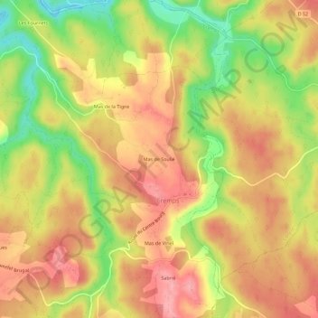 Mapa topográfico Mas de Soulié, altitud, relieve