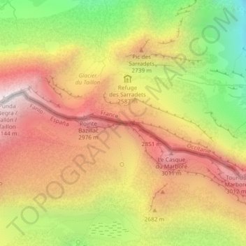 Mapa topográfico Brèche de Roland, altitud, relieve