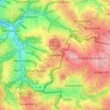 Mapa topográfico Eulenberg, altitud, relieve