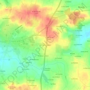 Mapa topográfico La Croix Coignard, altitud, relieve