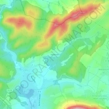 Mapa topográfico Genéchier, altitud, relieve