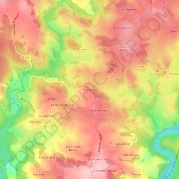 Mapa topográfico Le Poteau, altitud, relieve