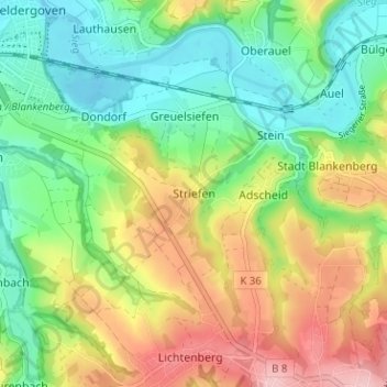Mapa topográfico Striefen, altitud, relieve