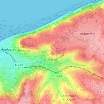 Mapa topográfico Beuzeval, altitud, relieve