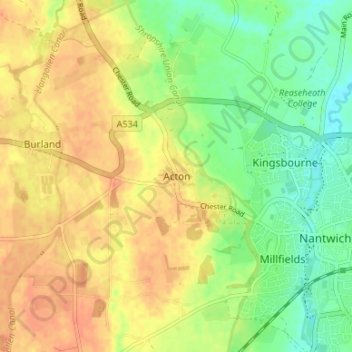 Mapa topográfico Acton, altitud, relieve