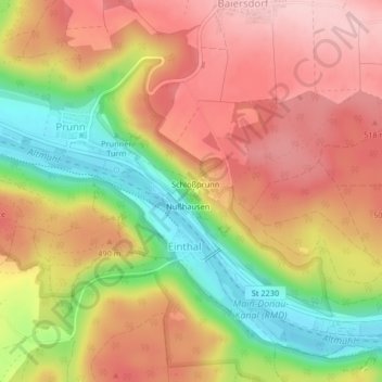 Mapa topográfico Burg Prunn, altitud, relieve