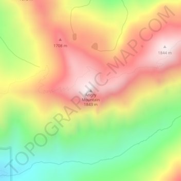 Mapa topográfico Angry Mountain, altitud, relieve