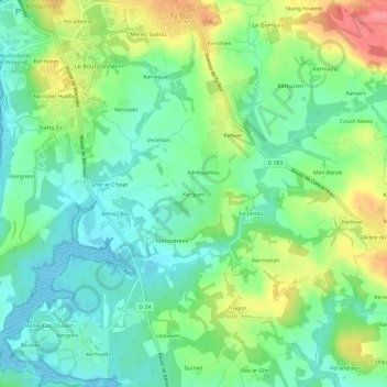 Mapa topográfico Kerguen, altitud, relieve