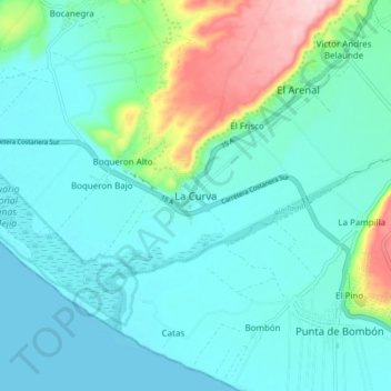 Mapa topográfico La Curva, altitud, relieve