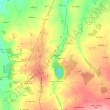 Mapa topográfico Cluis-Dessous, altitud, relieve