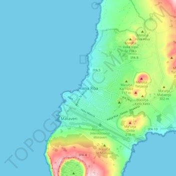 Mapa topográfico Haŋa Roa, altitud, relieve