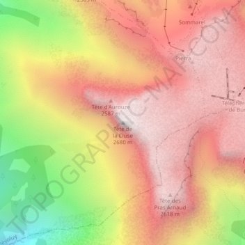 Mapa topográfico Tête de la Cluse, altitud, relieve