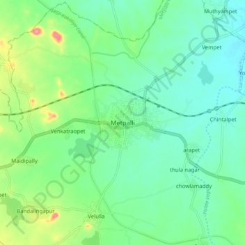 Mapa topográfico Metpalli, altitud, relieve