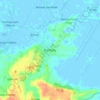 Mapa topográfico Ramsey, altitud, relieve