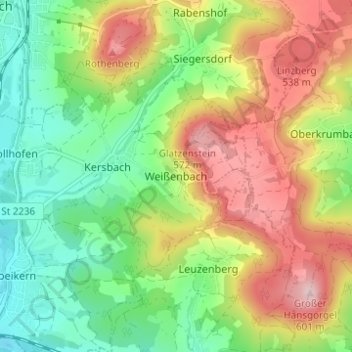 Mapa topográfico Weißenbach, altitud, relieve