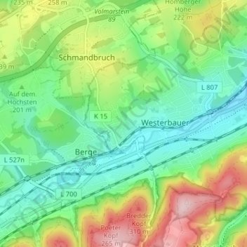 Mapa topográfico Baukloh, altitud, relieve