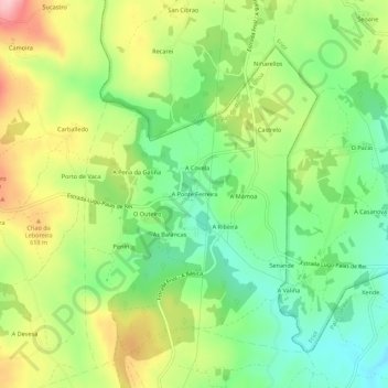 Mapa topográfico A Ponte Ferreira, altitud, relieve